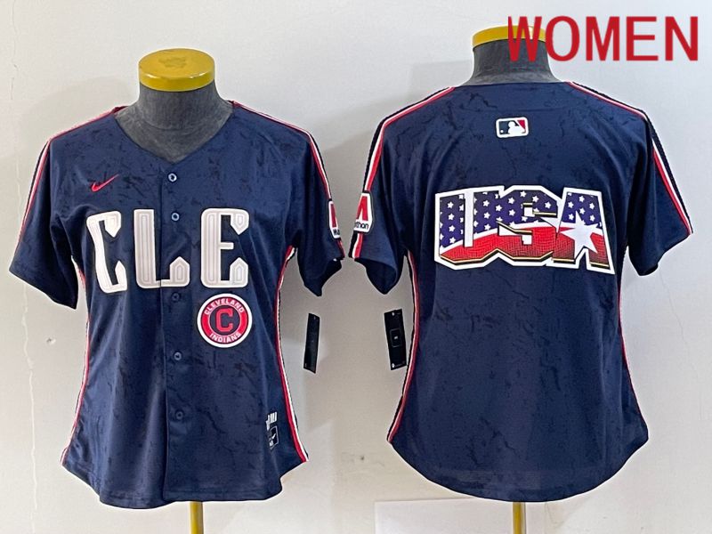 Women Cleveland Indians Blank Blue City Edition Nike 2024 MLB Jersey style 10->women mlb jersey->Women Jersey